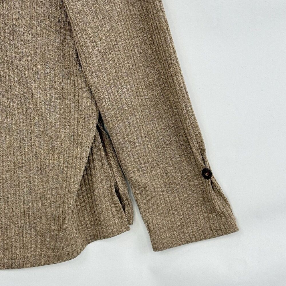 Womens Pale Khaki Rib Textured Henley Knit Top Size XL Long Sleeve Button - Picture 14 of 16